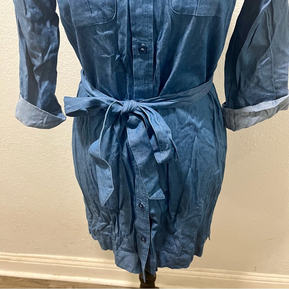 Loft Petite Chambray Button Front Mini Dress With… - image 3